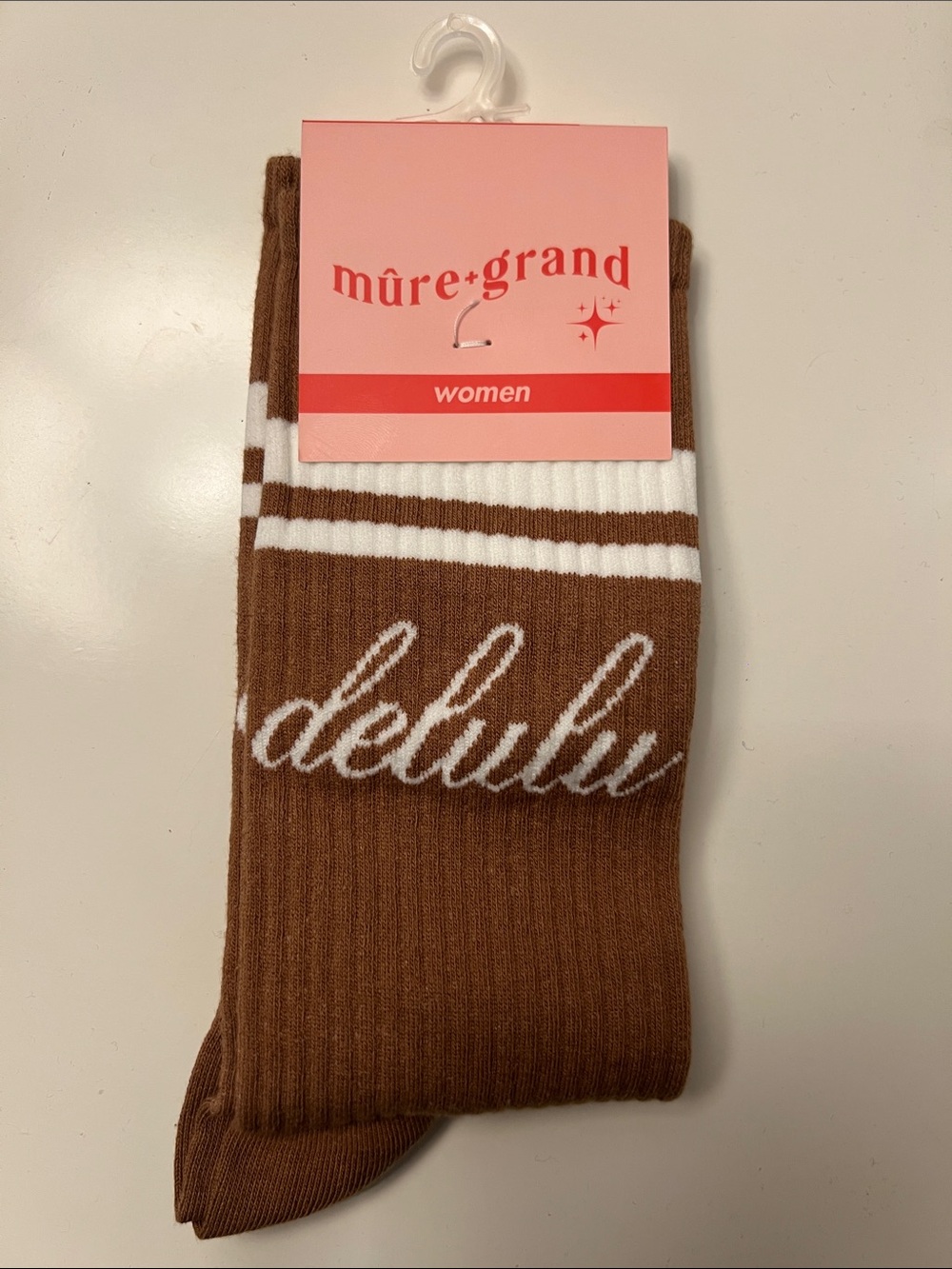 Mure+Grand Women Brown Crew Socks - Delulu